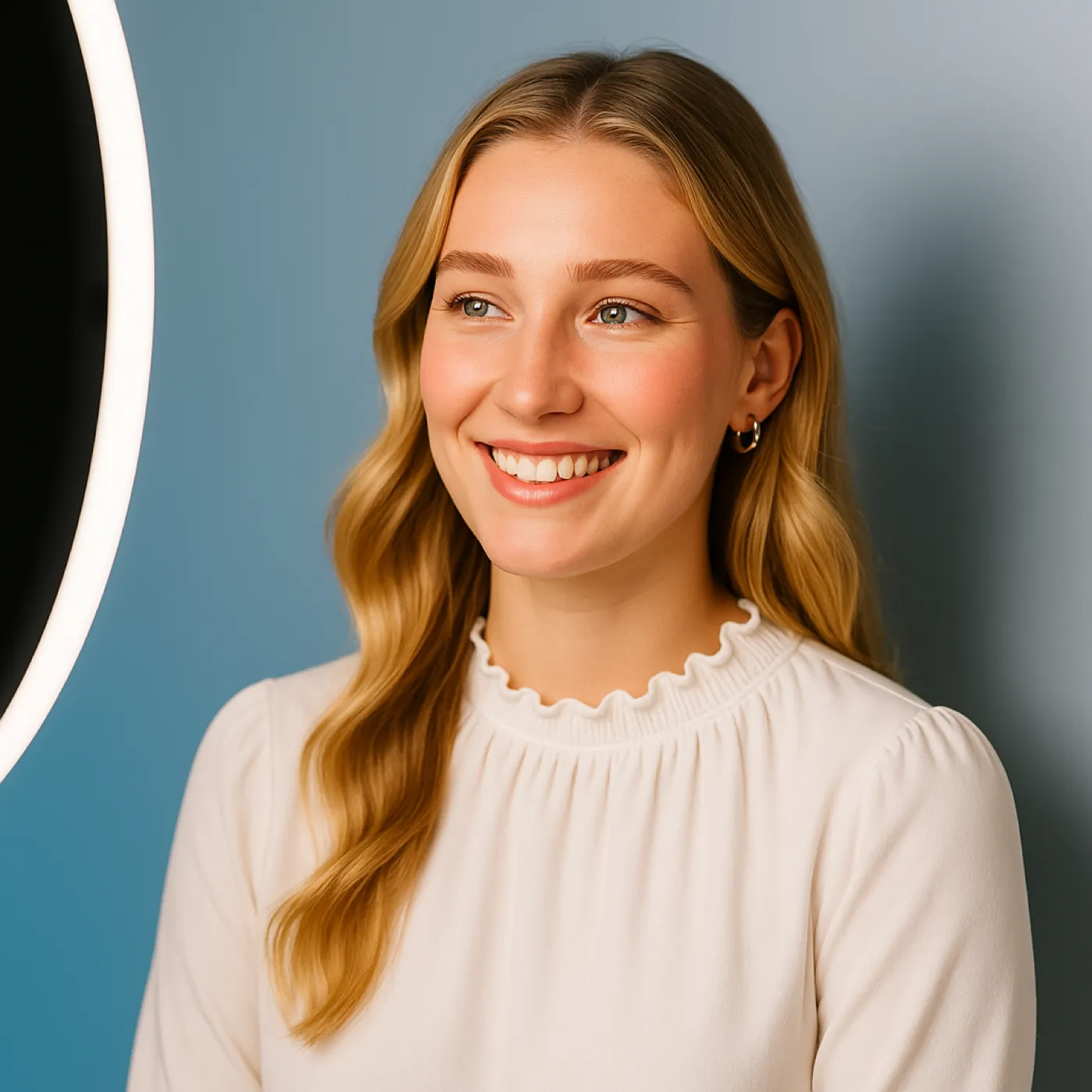 Close-up of a confident smile with porcelain veneers